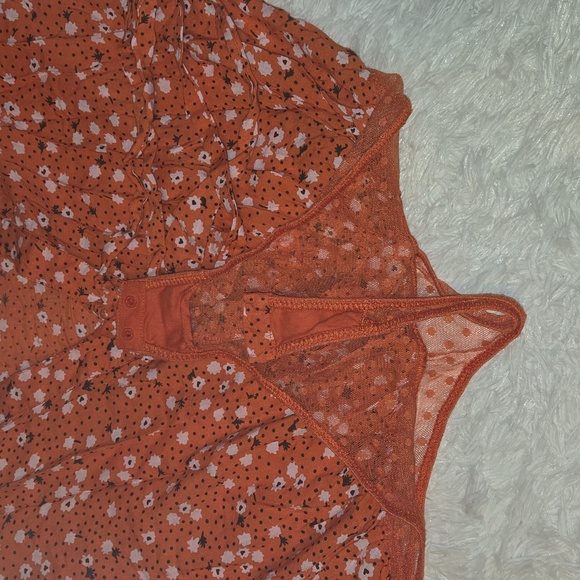 Free People Call Me Later Floral Ruffle Printed Bodysuit Sz M Color Orange/White - Picture 8 of 12